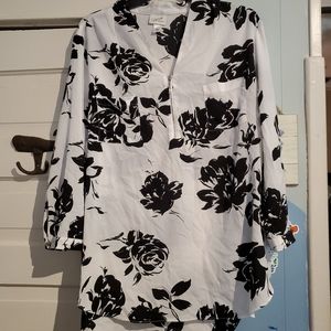 Jaclyn Smith Womens 1/4 Zip Top 3/4 Sleeve Floral